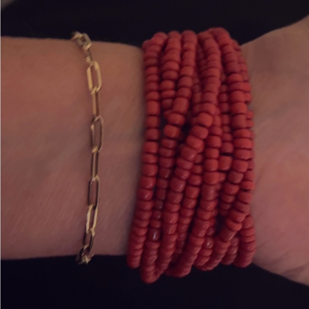Vibrant Orange Bohemian Boho Resort style stretchy Bracelet and Earring Set. - Picture 7 of 8